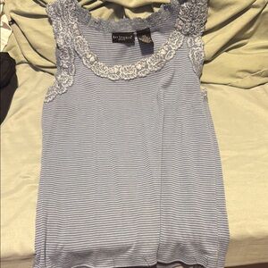 Bay Studio Silver Sleeveless Ribbed Ruffled Blouse